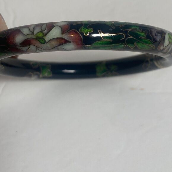 Vintage Cloisonné Enamel Bangle Bracelet Lot-Set of 3-Floral–Mixed Thickness - Picture 2 of 8